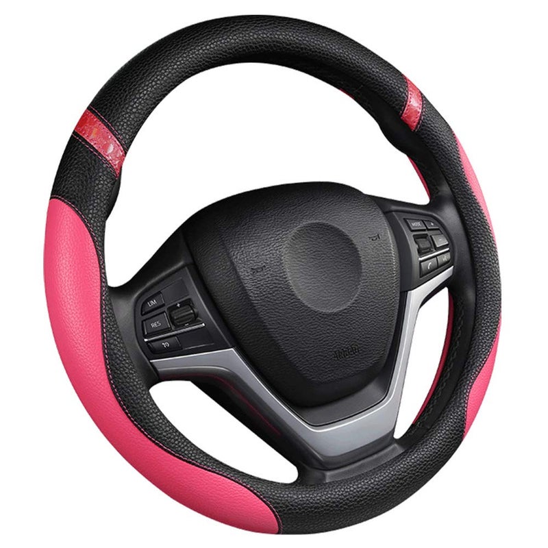 Cxtiy Universal Leather Steering Wheel Cover for Women Steering Wheel Cover for Car 15 inch (Rose) - Image 2
